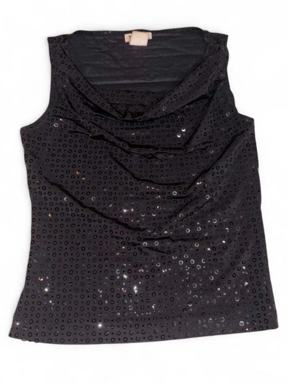 Vintage Y2K Wrapper Black Sequin Cowl Neck Top | Size Medium